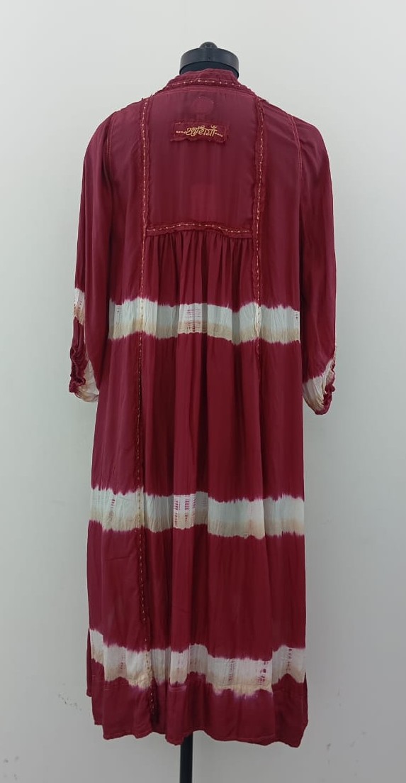 LINE SHELLEY SILK BATIK MAXI DRESS MAROON / SAMPLE  SALE 