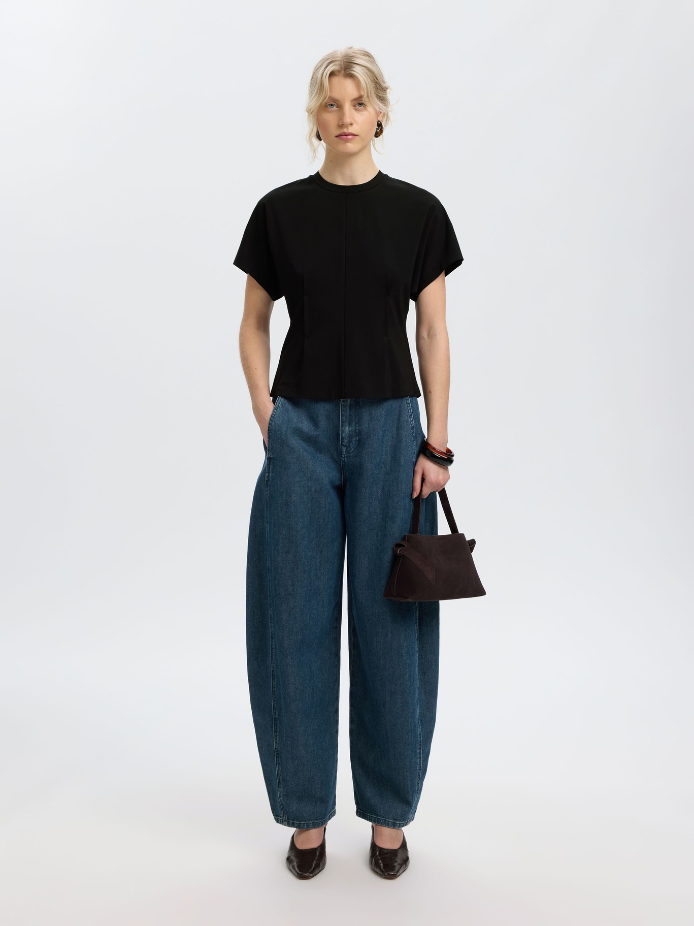 Selected Femme Oline Light Twist Tee Black