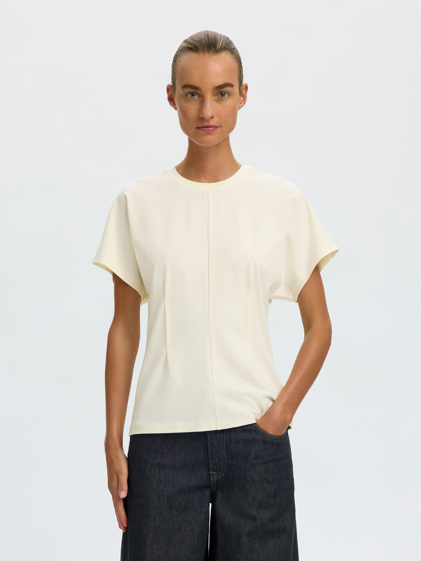 Selected Femme Oline Light Twist Tee Egret - 3
