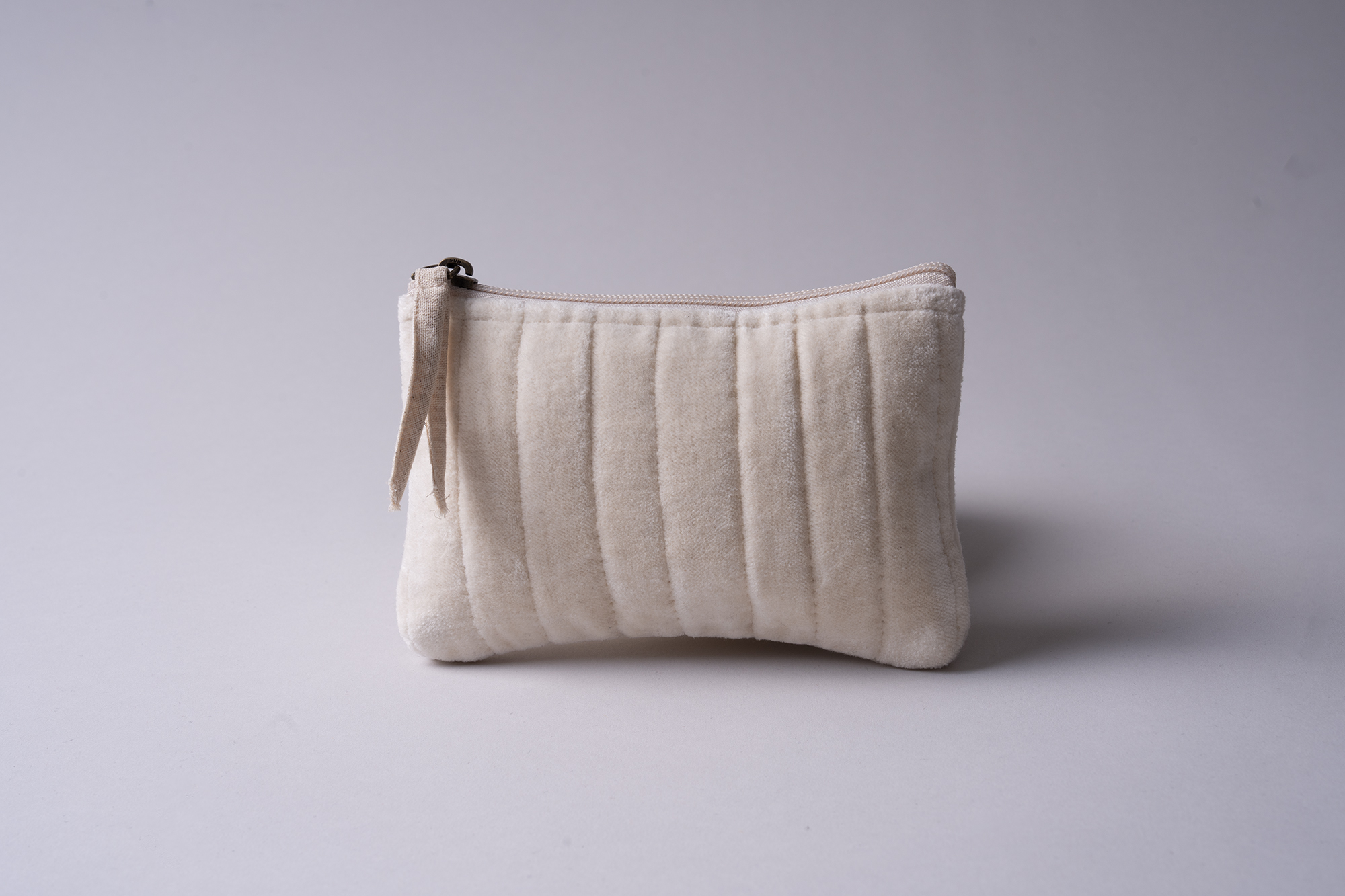 Velvet Flat Pouch bag /  Toilet bag Small  Beige