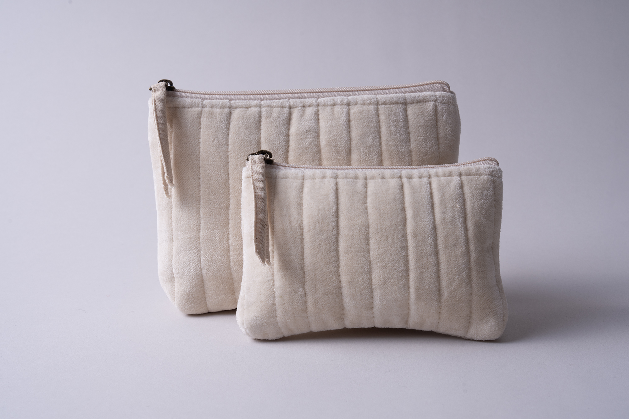 Velvet Flat Pouch bag /  Toilet bag Small  Beige - 2