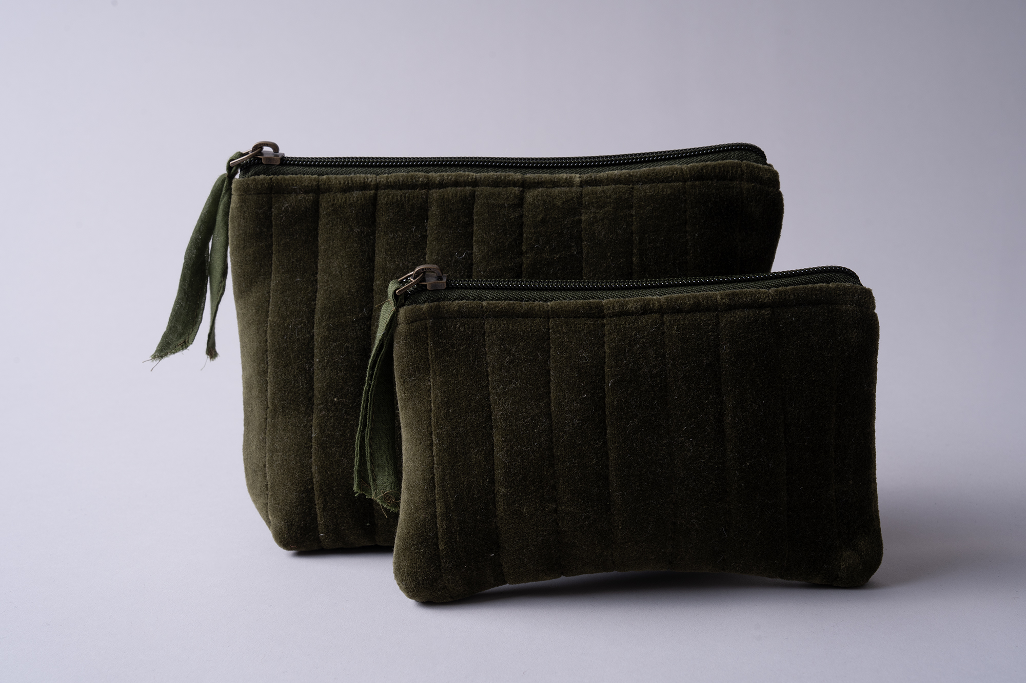 Velvet Flat Pouch bag /  Toilet bag Small  DarkGreen - 2