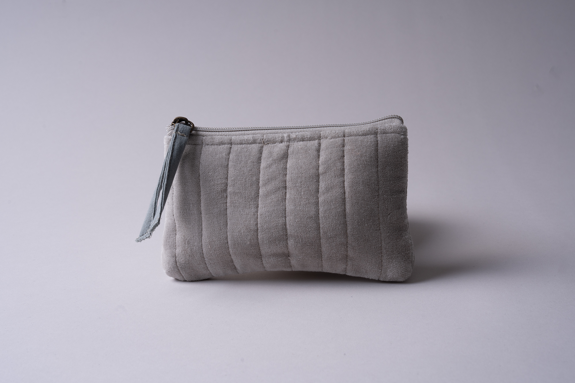 Velvet Flat Pouch bag /  Toilet bag Small  LightBlue-Grey