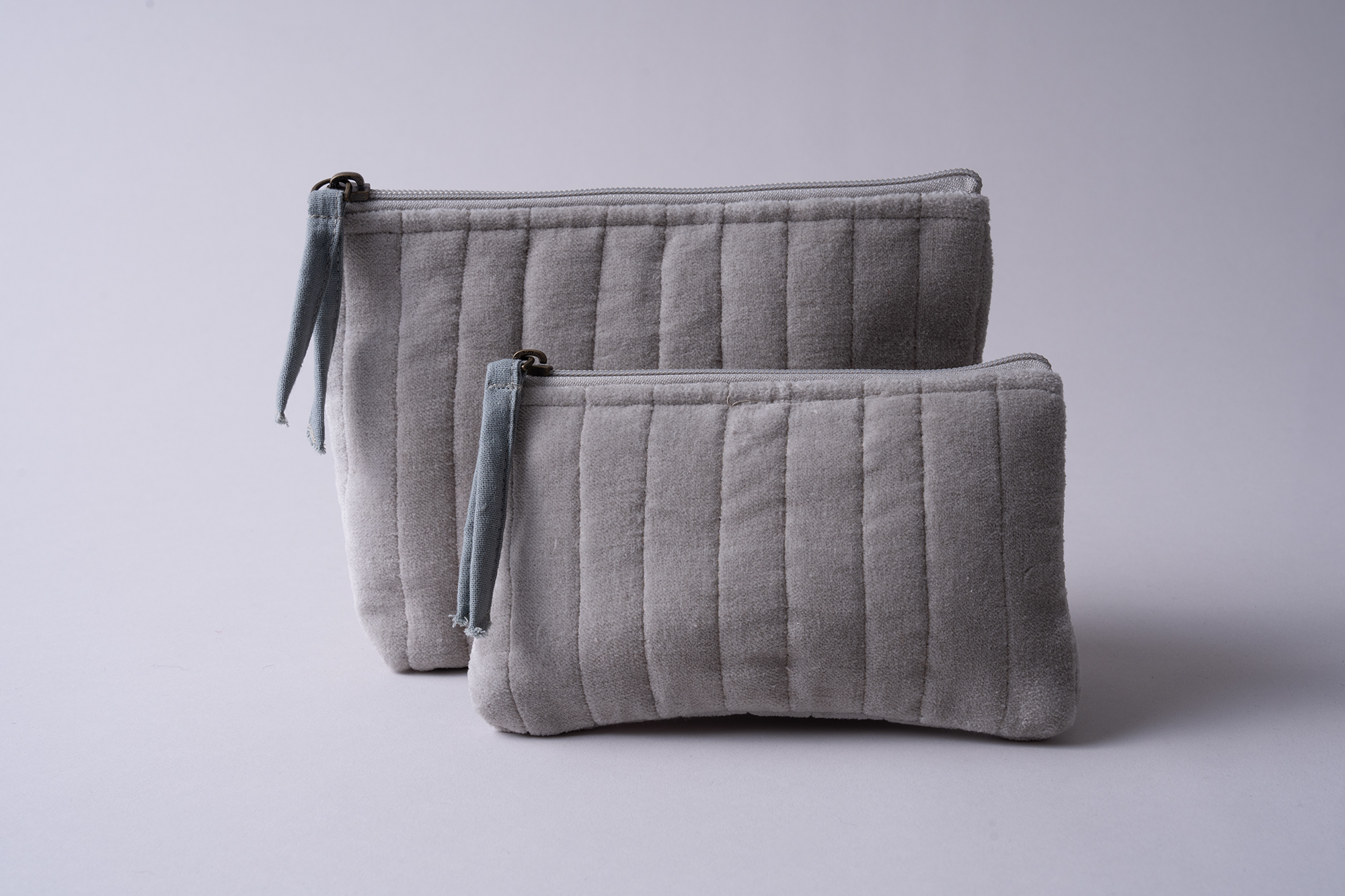 Velvet Flat Pouch bag /  Toilet bag Small  LightBlue-Grey - 2