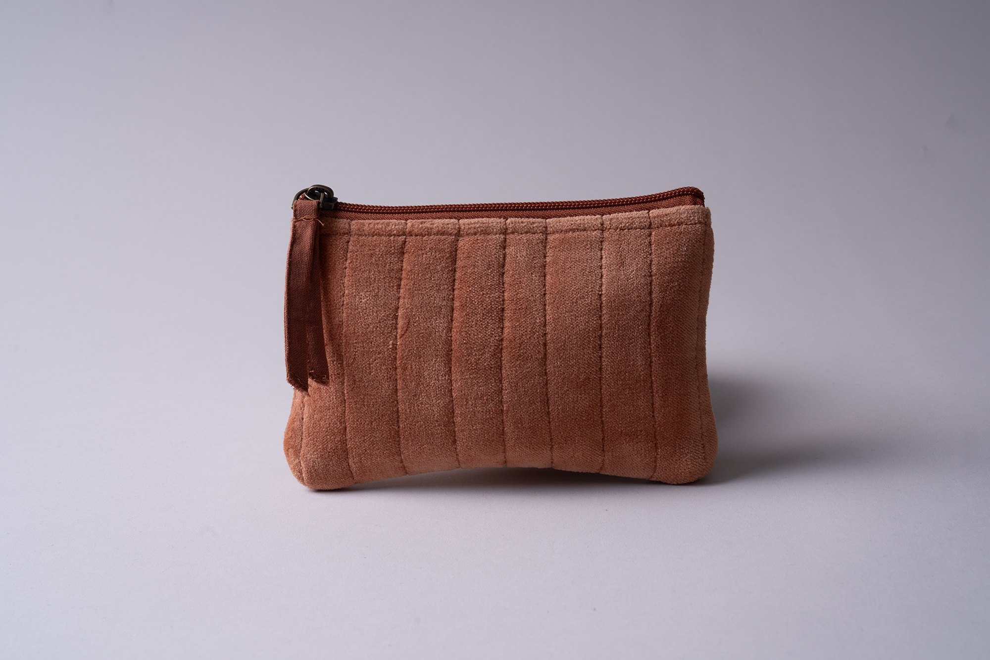 Velvet Flat Pouch bag /  Toilet bag Small  Terracotta