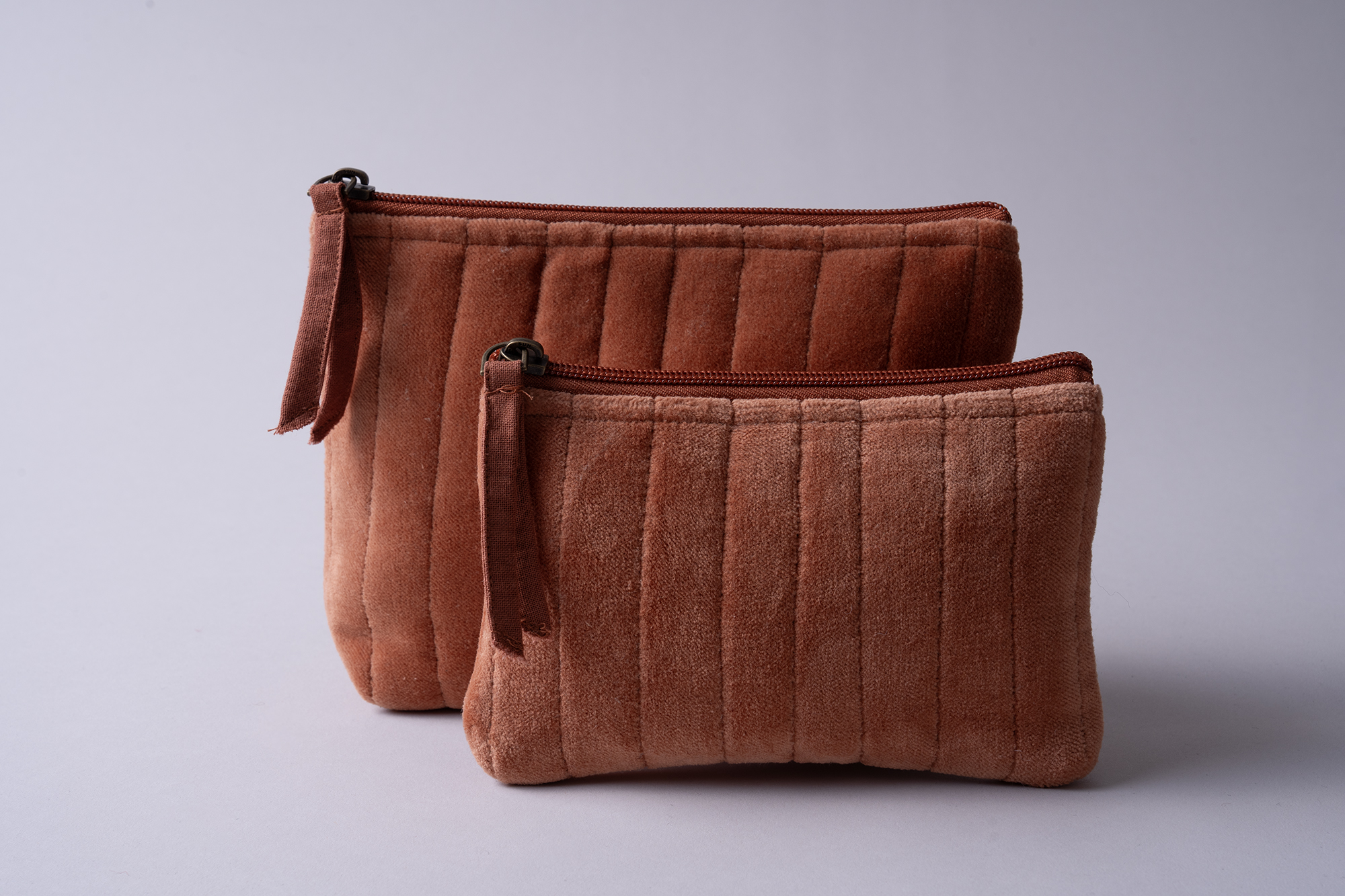 Velvet Flat Pouch bag /  Toilet bag Small  Terracotta - 2