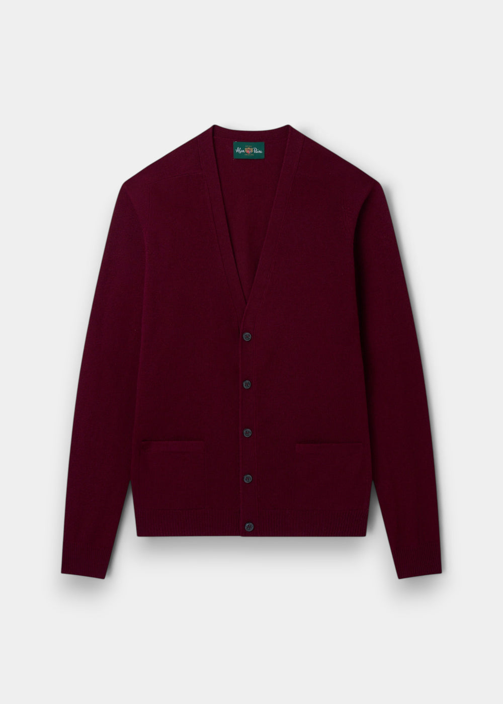 Cardigan 100 % mjuk lammull vinröd från Alan Paine - 3