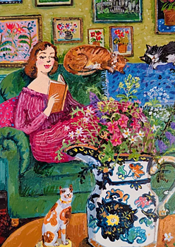 Stephanie Lambourne : Reading with Cats and Wildflowers - Kort med kuvert
