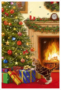 Adventskalenderkort - Kattungen och julklapparna