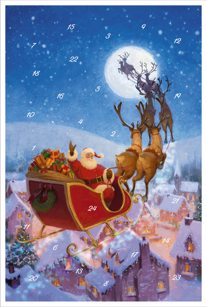 Adventskalenderkort - Jultomtens flygande färd