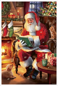 Adventskalenderkort - Jultomten läser sin bok