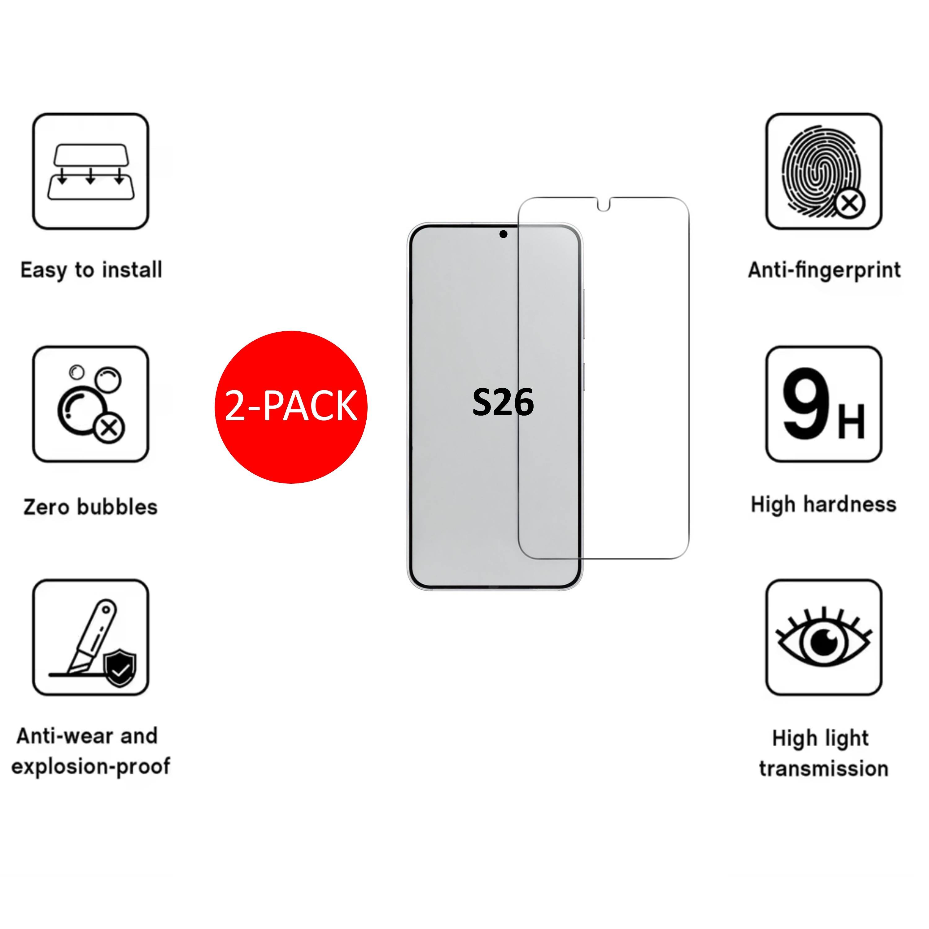 2-Pack 1SWEDEN skärmskydd för Samsung Galaxy S26 - Härdat Glas - 3