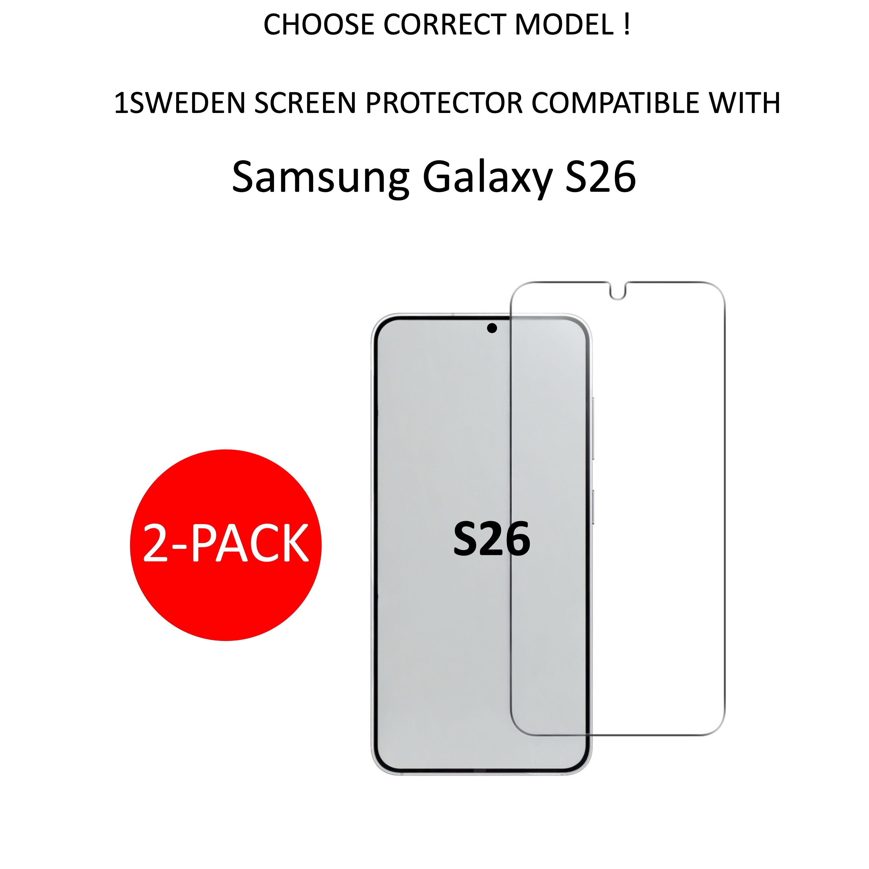 2-Pack 1SWEDEN skärmskydd för Samsung Galaxy S26 - Härdat Glas - 2