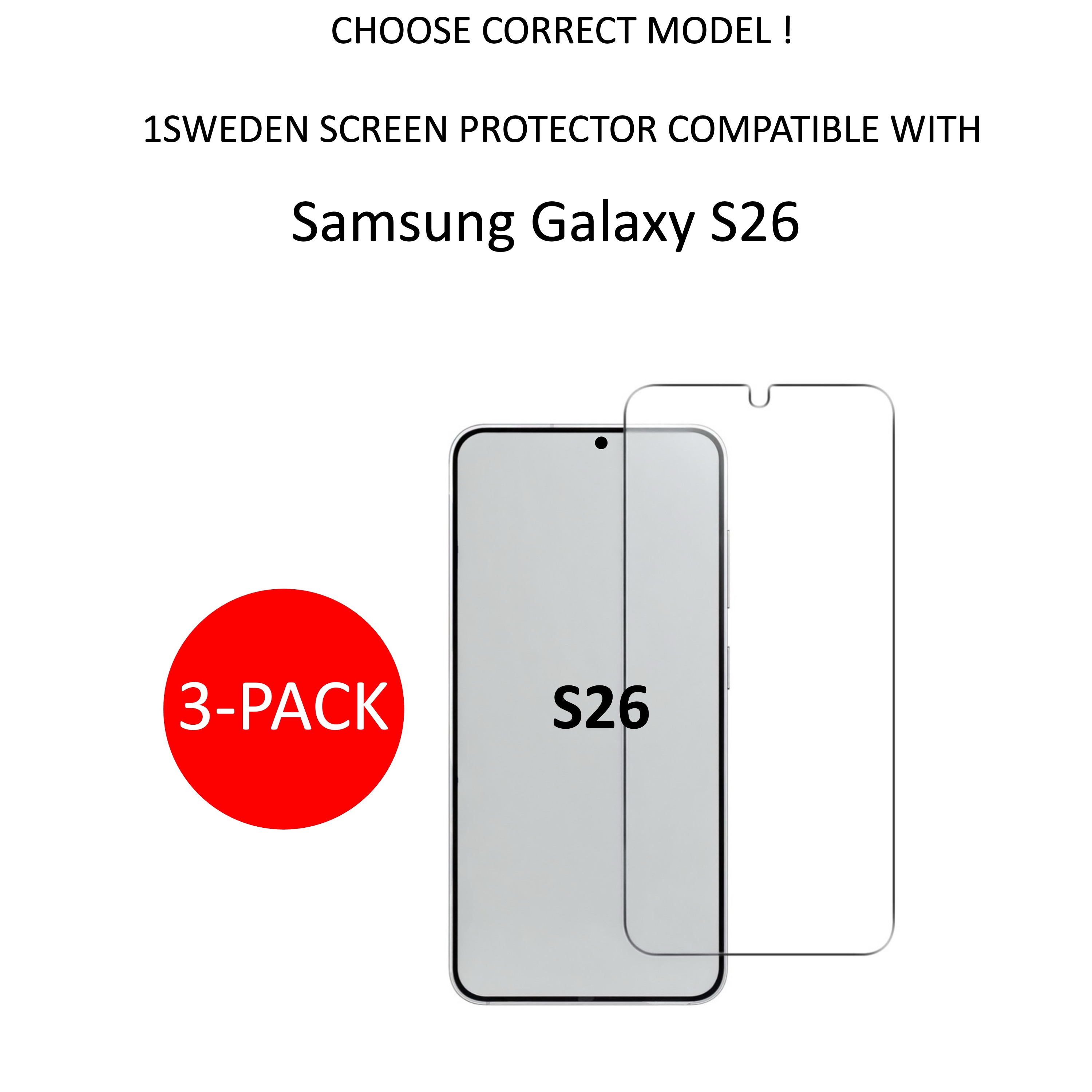 3-Pack 1SWEDEN skärmskydd för Samsung Galaxy S26 - Härdat Glas - 2