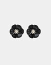 Flower Small Earrings Black w Silver Mat