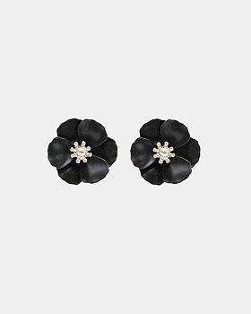 Flower Small Earrings Black w Silver Mat