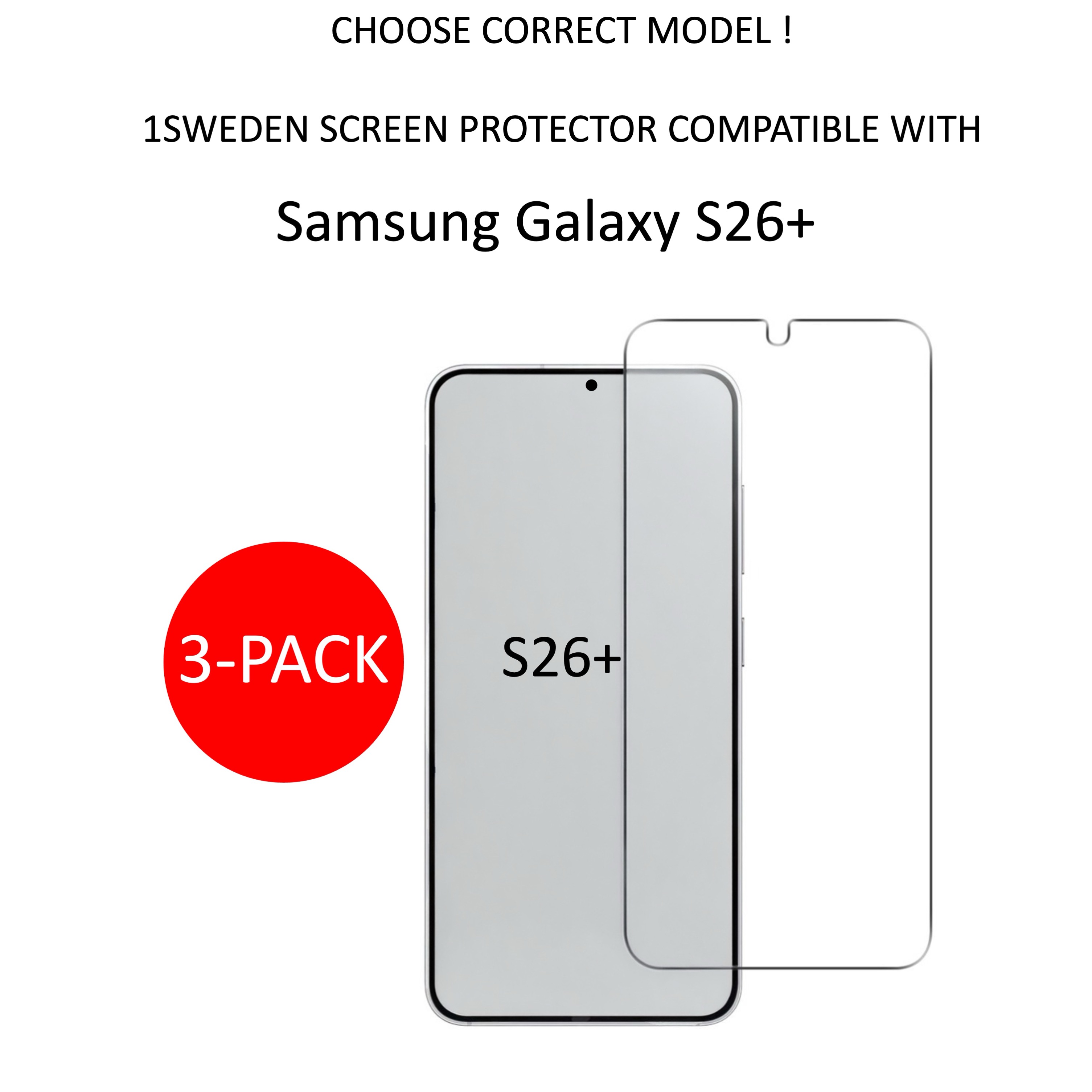 3-Pack 1SWEDEN skärmskydd för Samsung Galaxy S26+ Plus - 2