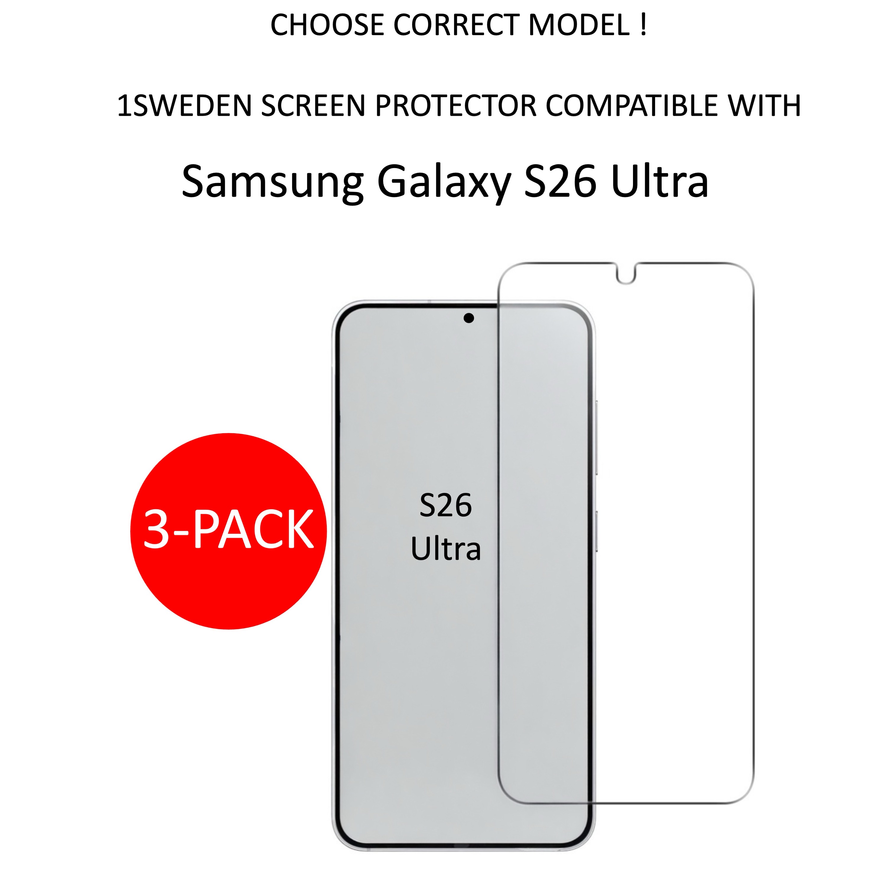 3-Pack 1SWEDEN skärmskydd för Samsung Galaxy S26 Ultra - 2