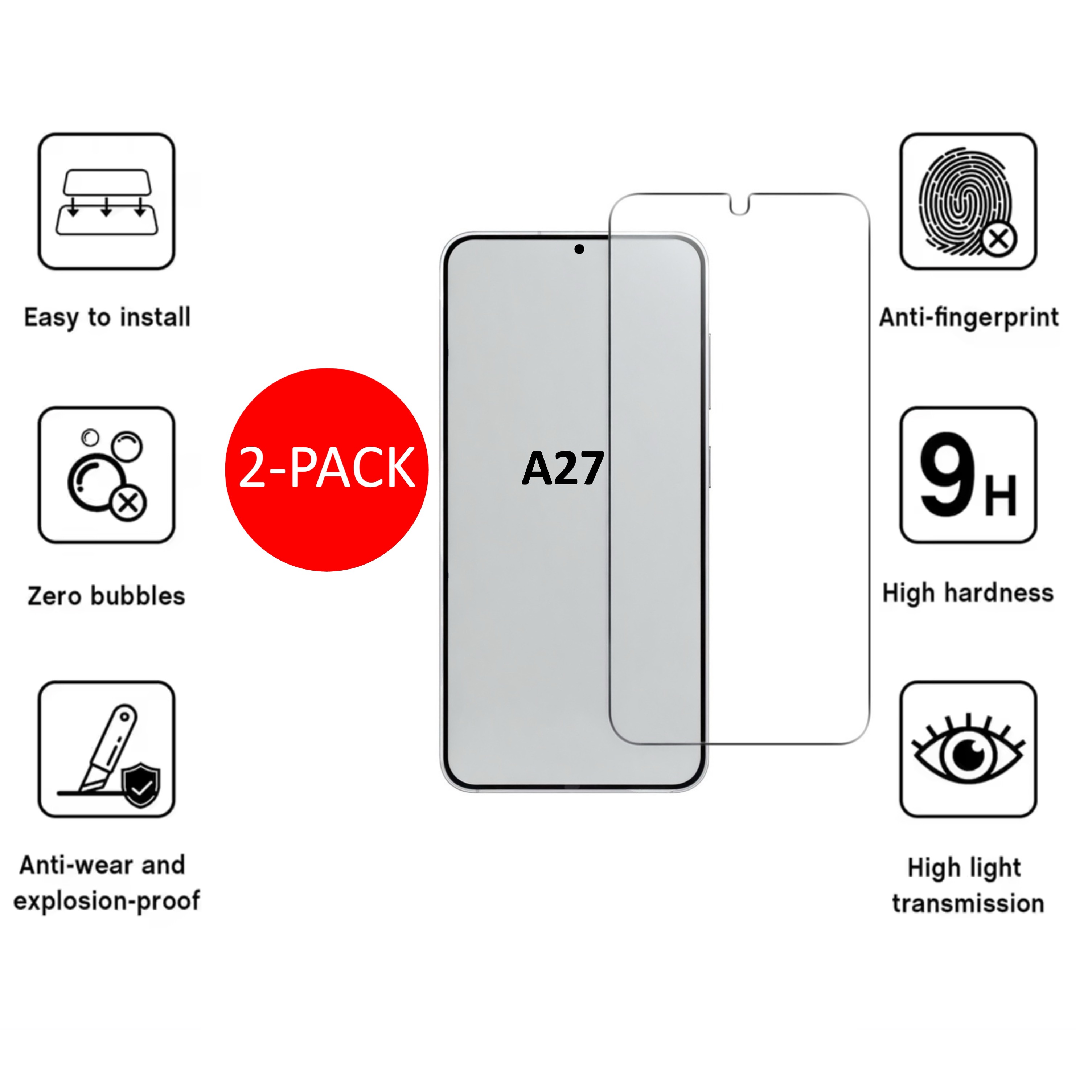2-Pack 1SWEDEN skärmskydd för Samsung Galaxy A27 - Härdat Glas - 3