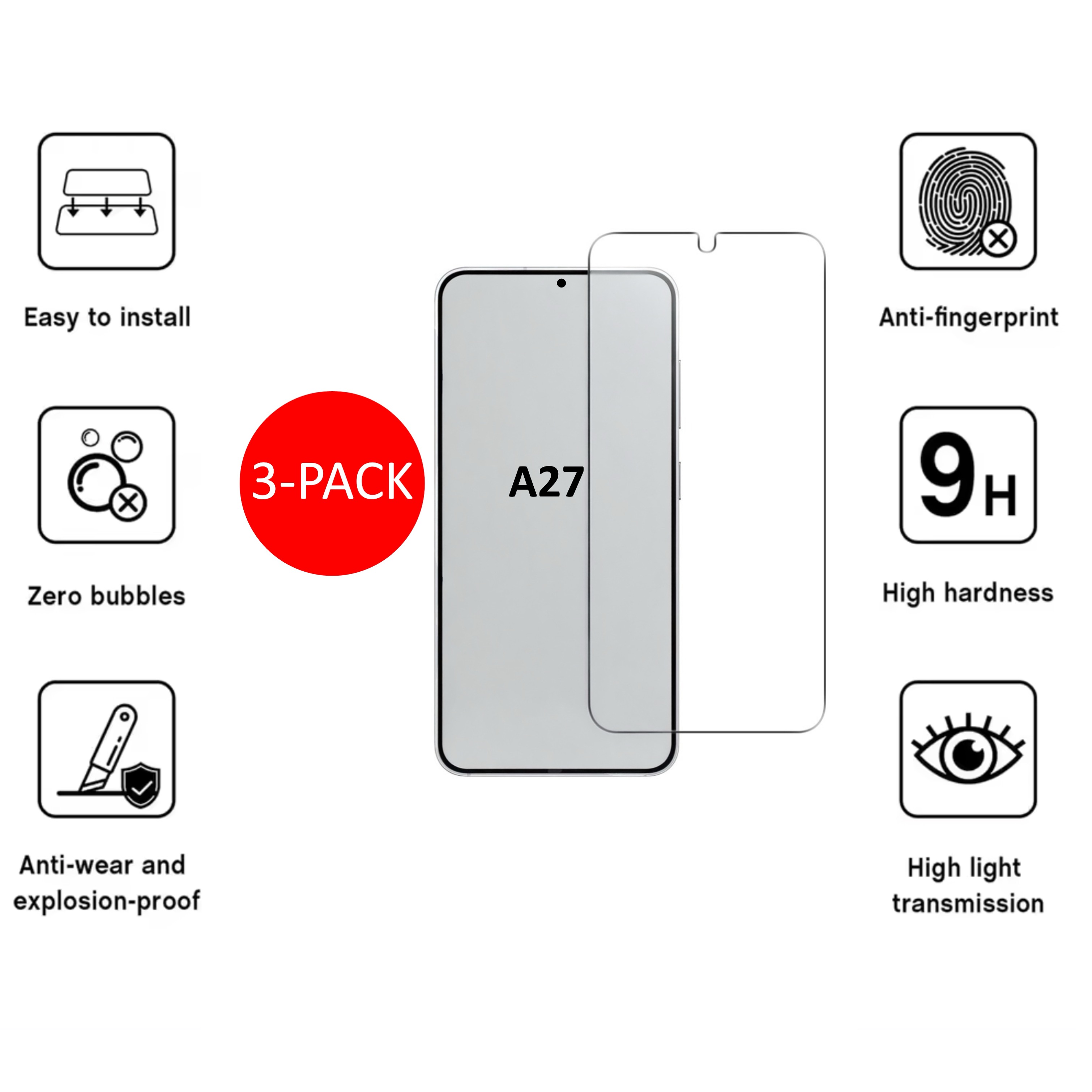 3-Pack 1SWEDEN skärmskydd för Samsung Galaxy A27 - Härdat Glas - 3
