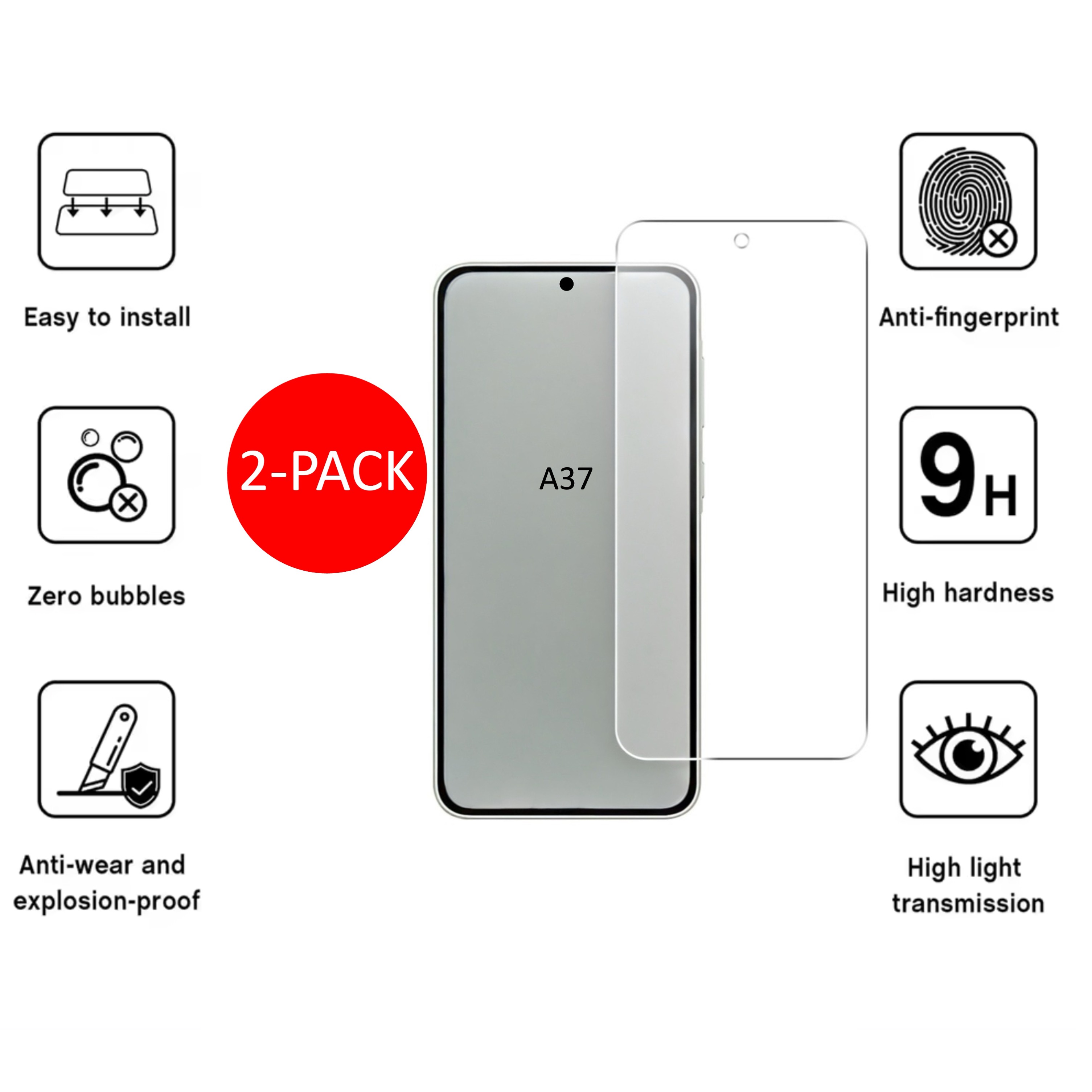 2-Pack 1SWEDEN skärmskydd för Samsung Galaxy A37- Härdat Glas - 3