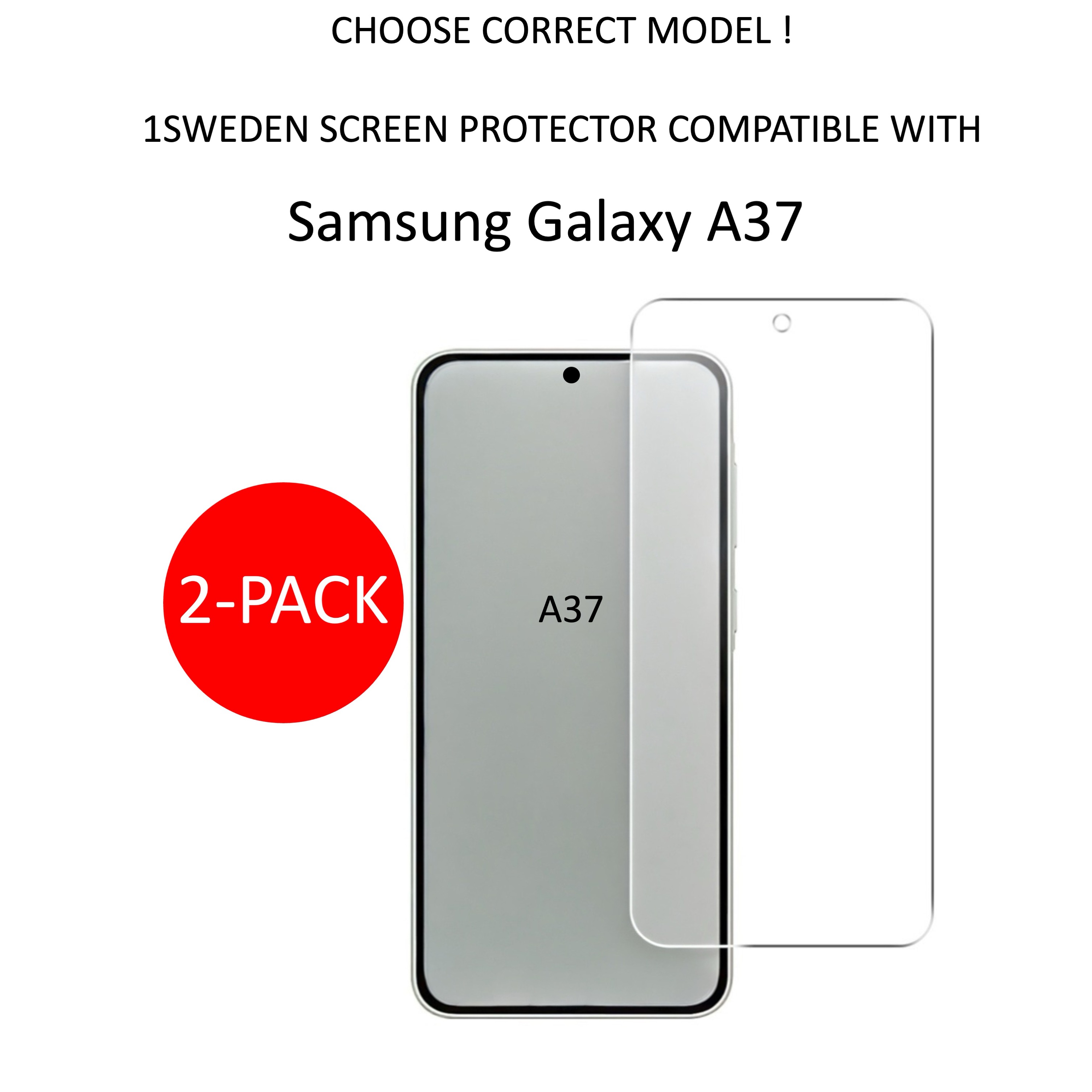 2-Pack 1SWEDEN skärmskydd för Samsung Galaxy A37- Härdat Glas - 2