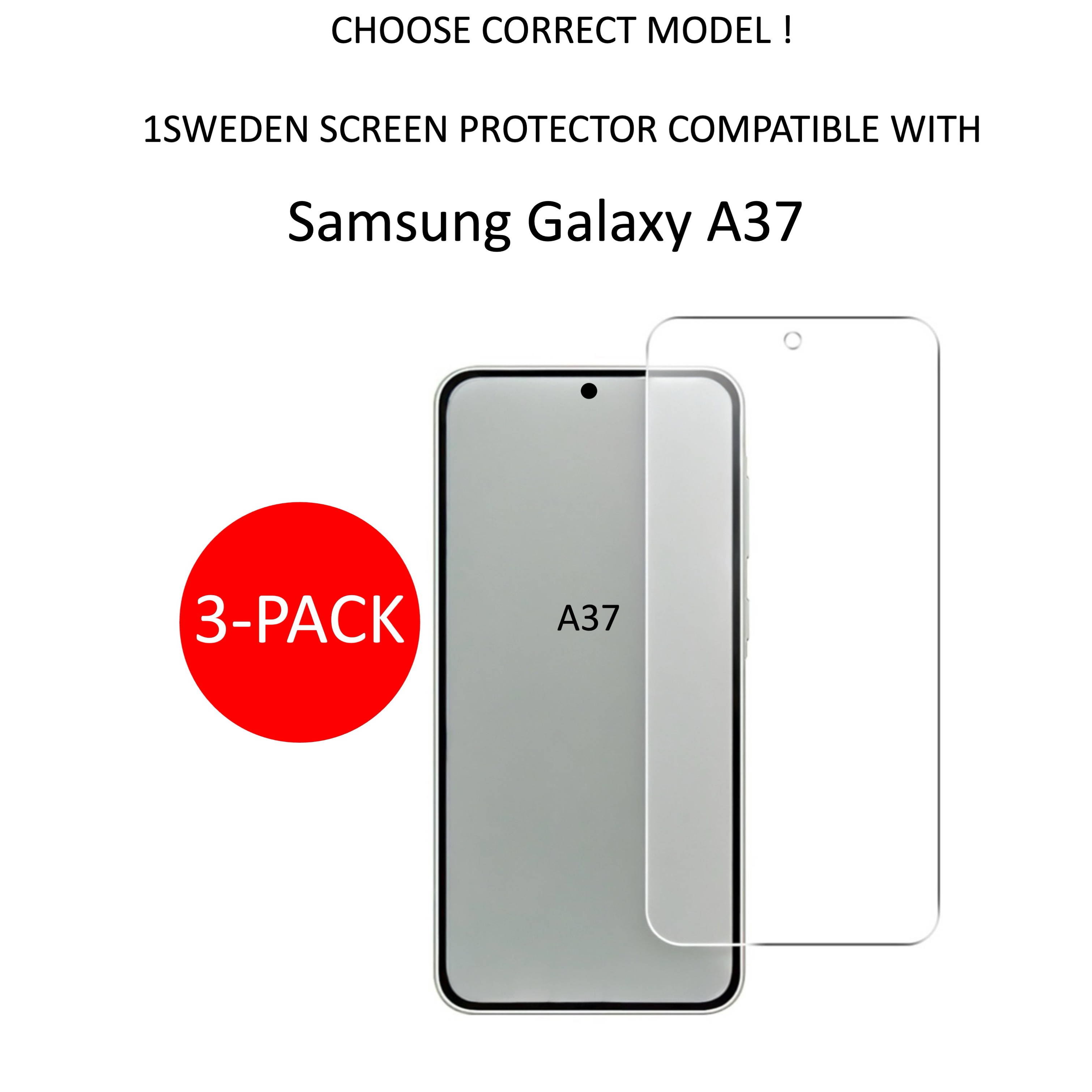 3-Pack 1SWEDEN skärmskydd för Samsung Galaxy A37 - Härdat Glas - 2