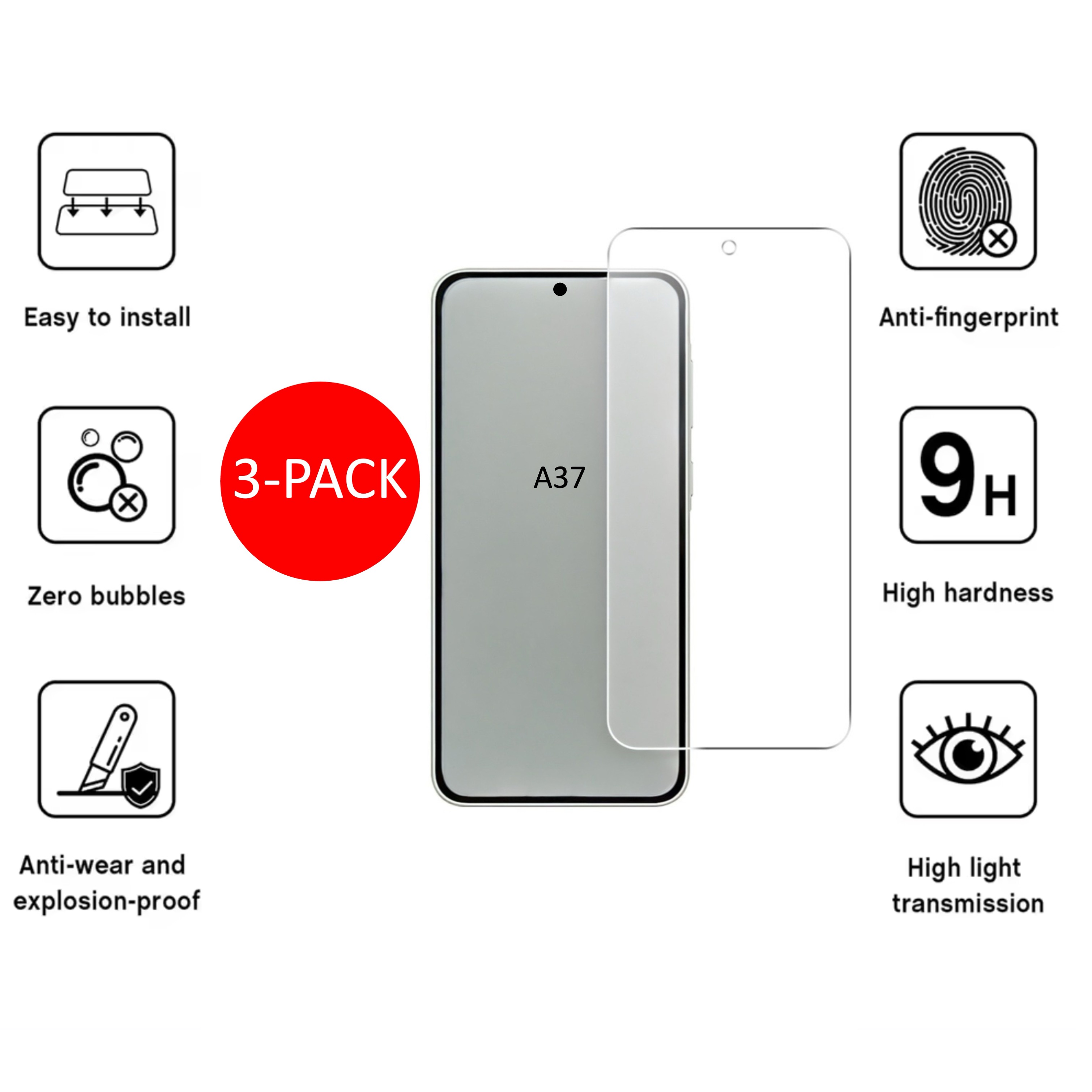 3-Pack 1SWEDEN skärmskydd för Samsung Galaxy A37 - Härdat Glas - 3