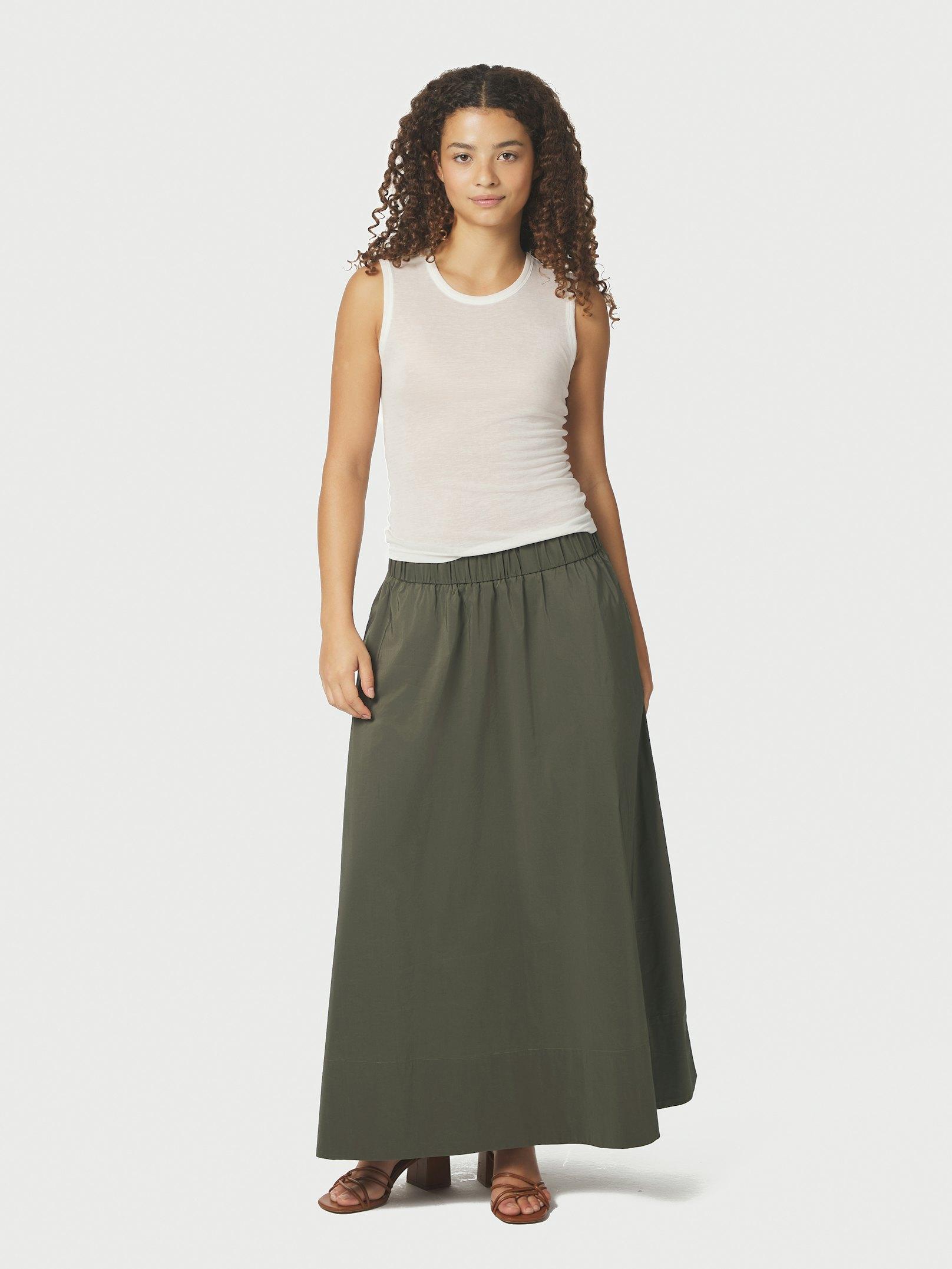 Yara Long Poplin Skirt Army - 5