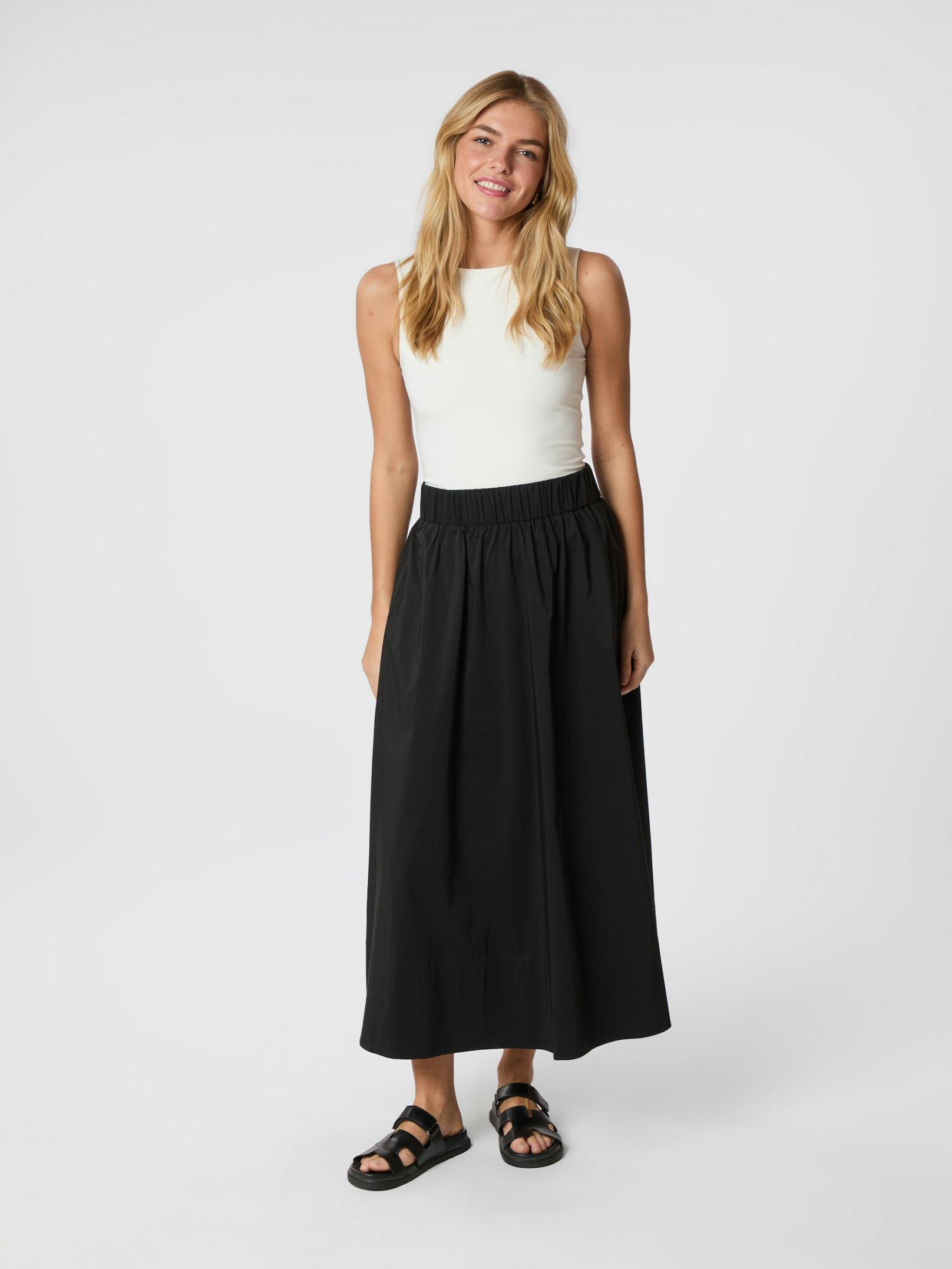 Yara Long Poplin Skirt Black - 5