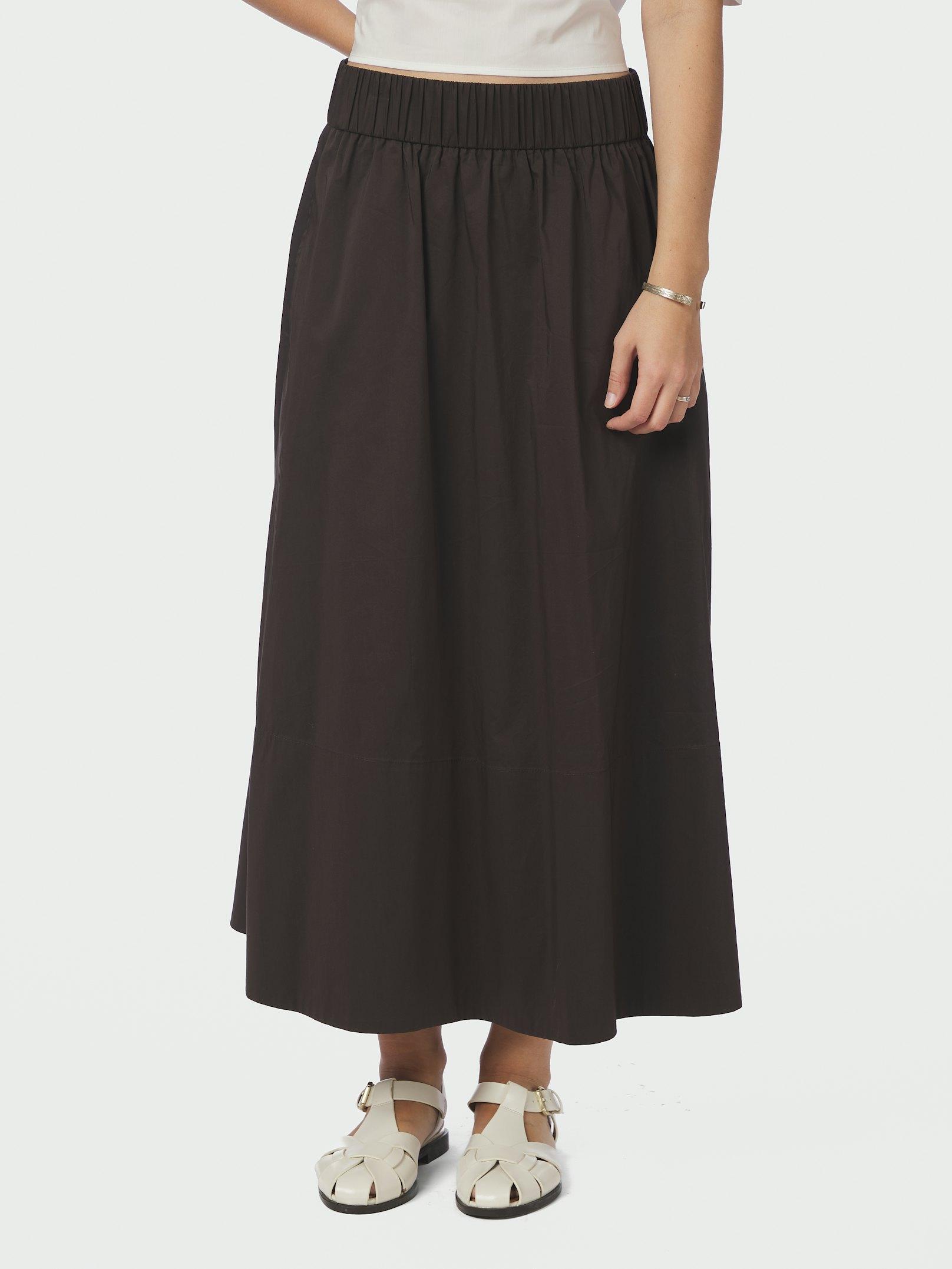 Yara Long Poplin Skirt Chocolate Brown - 3