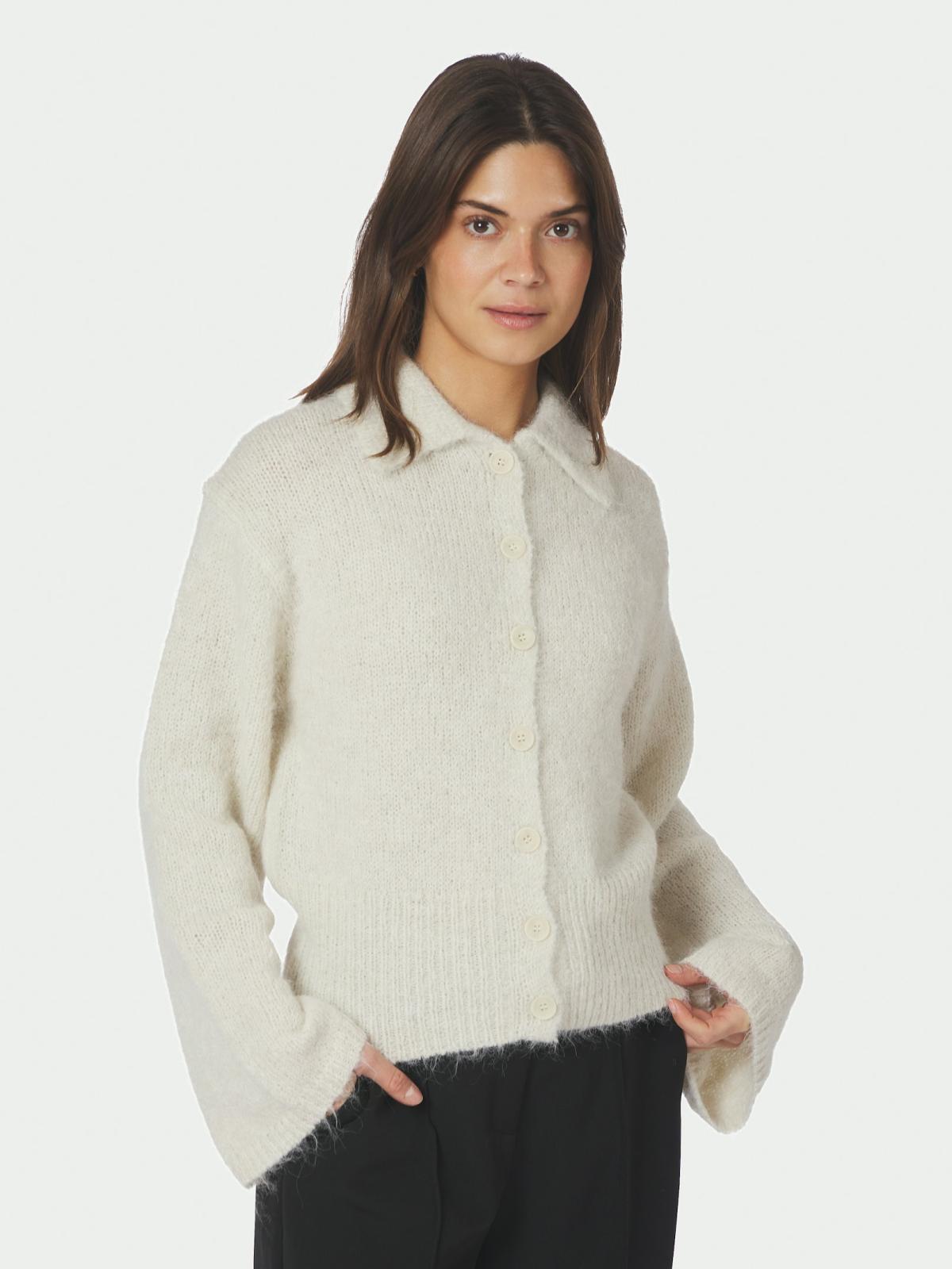 Neo Noir Ramera Fluffy Knit Cardigan, Off White - 3