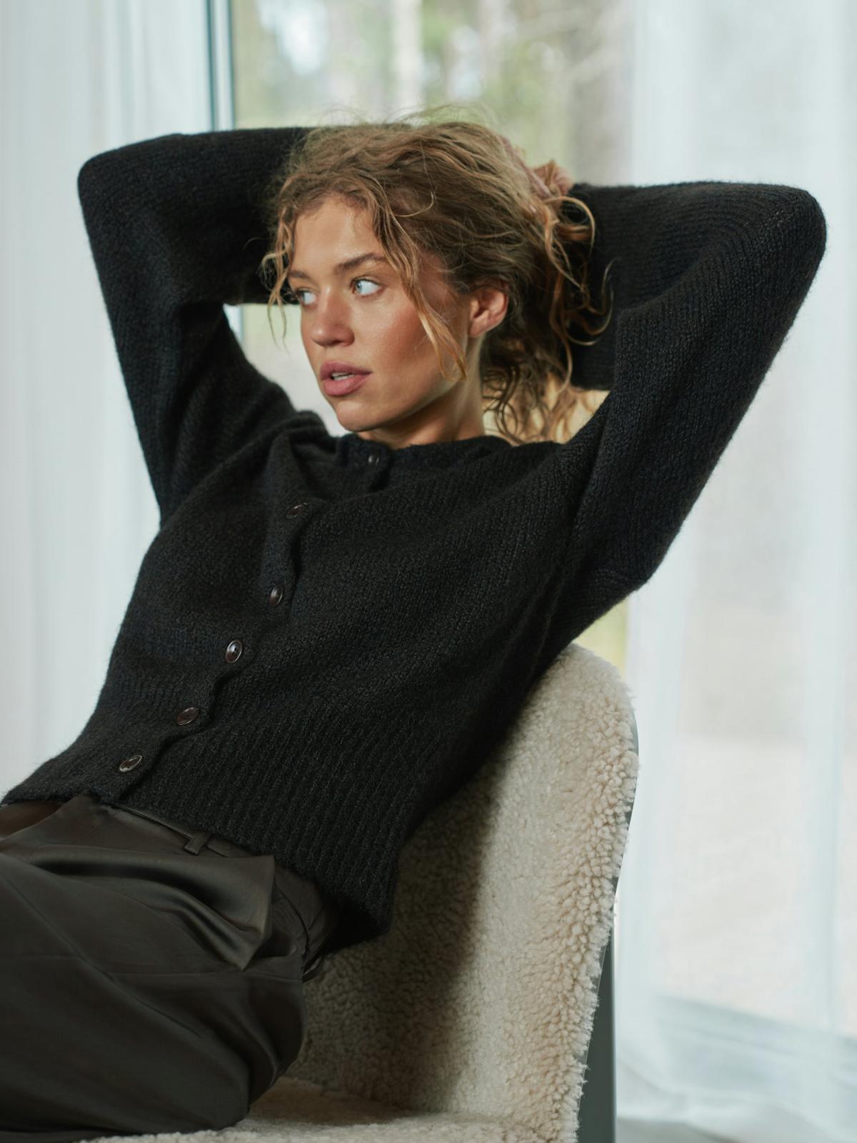 Neo Noir Ramera Fluffy Knit Cardigan, Dark Brown - 8