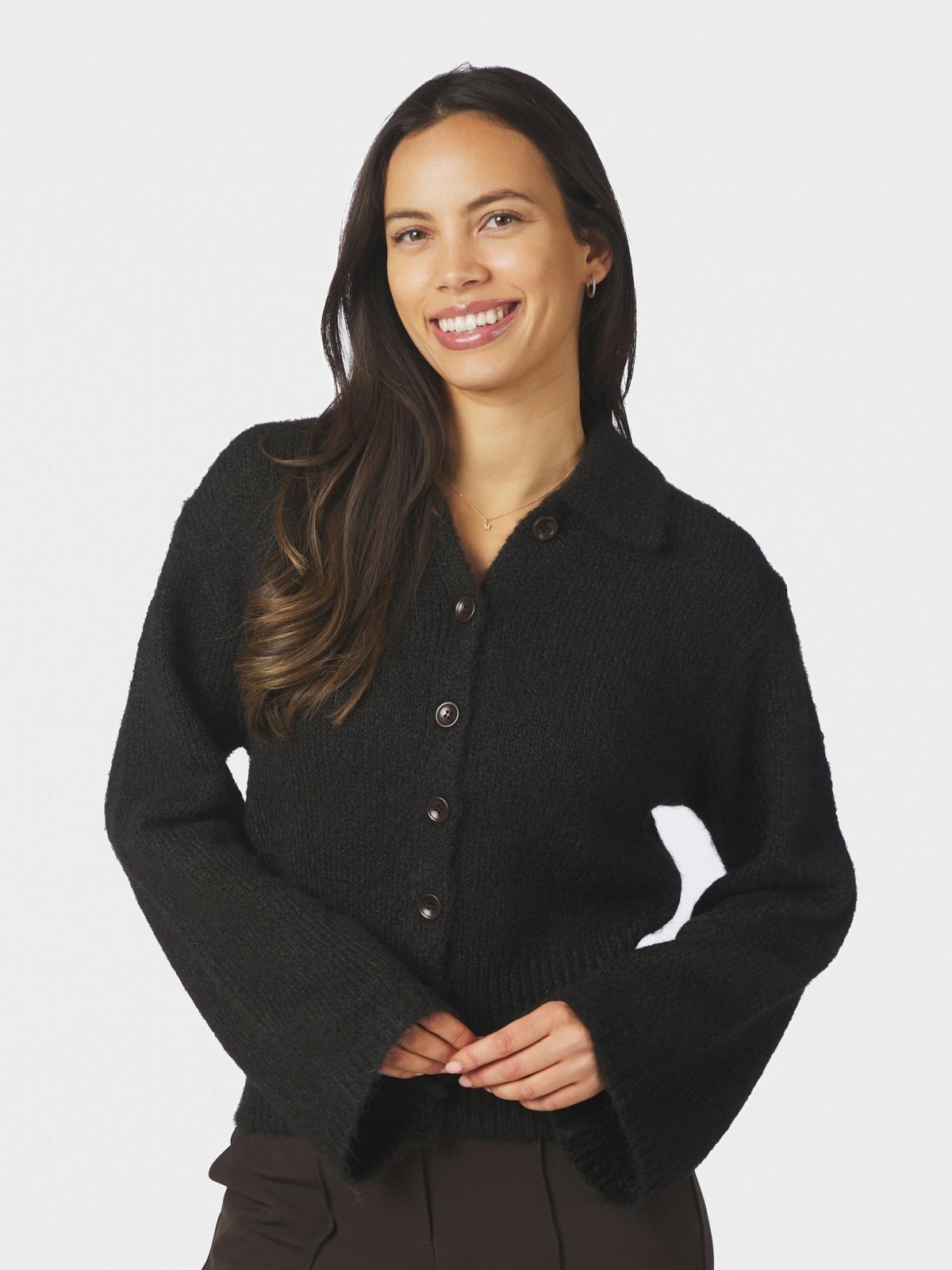 Neo Noir Ramera Fluffy Knit Cardigan, Dark Brown - 3