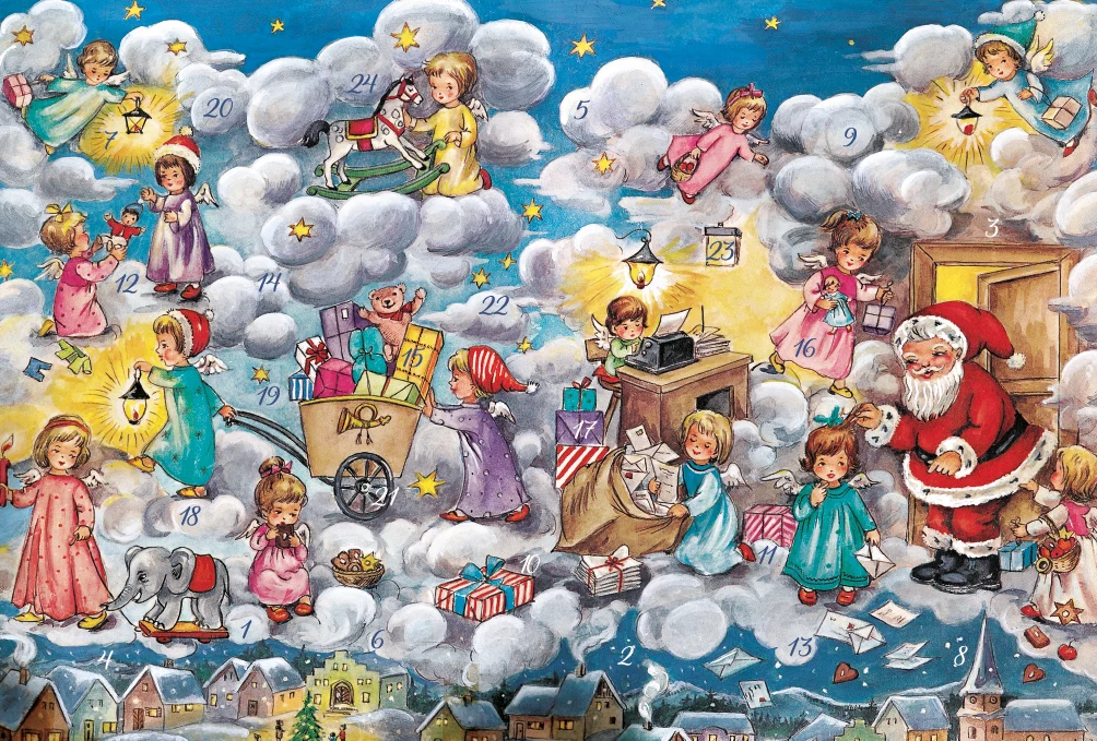 Adventskalenderkort - Julverkstaden i himlen