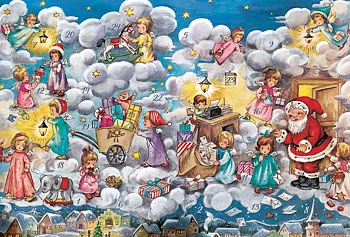 Adventskalenderkort - Julverkstaden i himlen