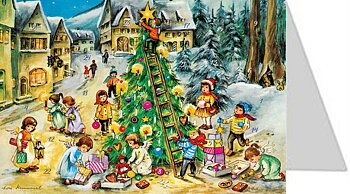 Adventskalenderkort - Änglar och barn i julförberedelse