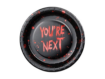 Svarta papptallrikar You're Next med blodstänk till Halloween