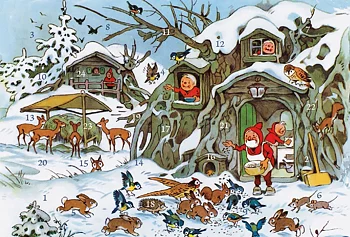 Adventskalenderkort - Djurmatning i vinterskogen
