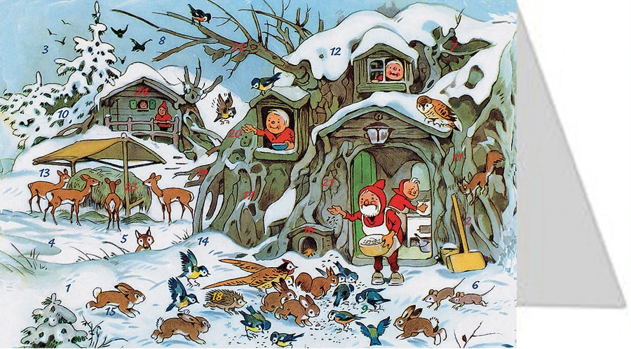 Adventskalenderkort - Djurmatning i vinterskogen - 2