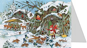 Adventskalenderkort - Djurmatning i vinterskogen