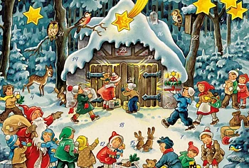Adventskalenderkort - Julstallet i skogen