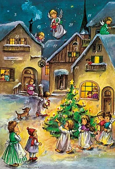 Adventskalenderkort - Änglar i julbyn