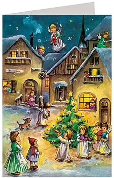 Adventskalenderkort - Änglar i julbyn