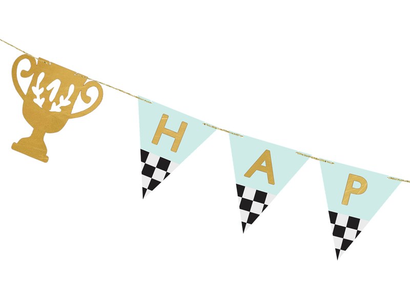 Happy Birthday racinggirlang med pokal och målflaggor