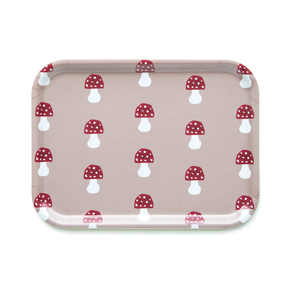 'Red Mushrooms'  Bricka - 27x20 cm - Beige