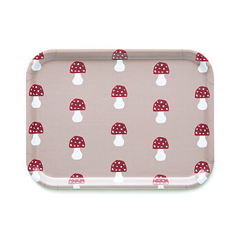 'Red Mushrooms'  Bricka - 27x20 cm - Beige