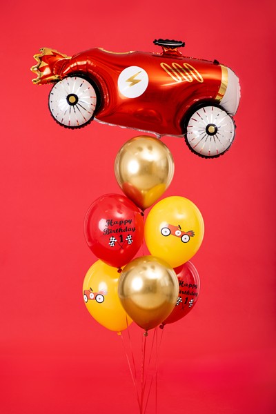 Ballongbukett med Racingballonger Happy Birthday till bilkalas