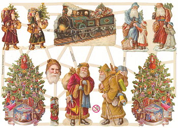 Gammaldags bokmärken - Klassiska jultomtar, jultåg och julgran