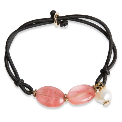 Pearls for Girls elastisk hårsnodd med rosa jade